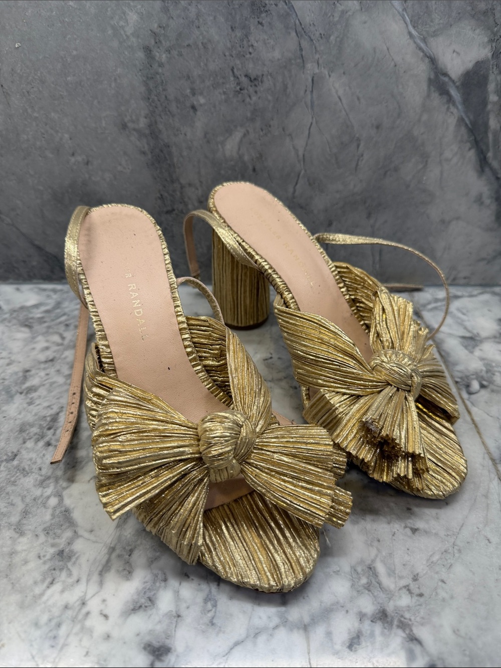 Loeffler Randall Gold Knot Bow Slingback Heels size 6.5 well worn